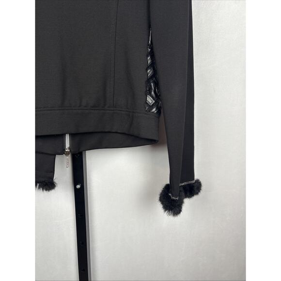 Save the Queen Italy Faux Leather Jacket Womens Medium Black Faux Fur Geometric - Picture 10 of 13